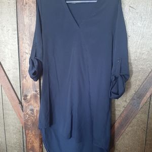 Navy collared high-low dress